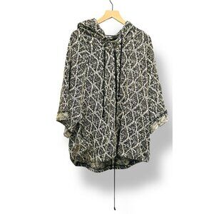 Free People Santa Fe Poncho Black White Knit Boho Oversized Hoodie Medium Lounge